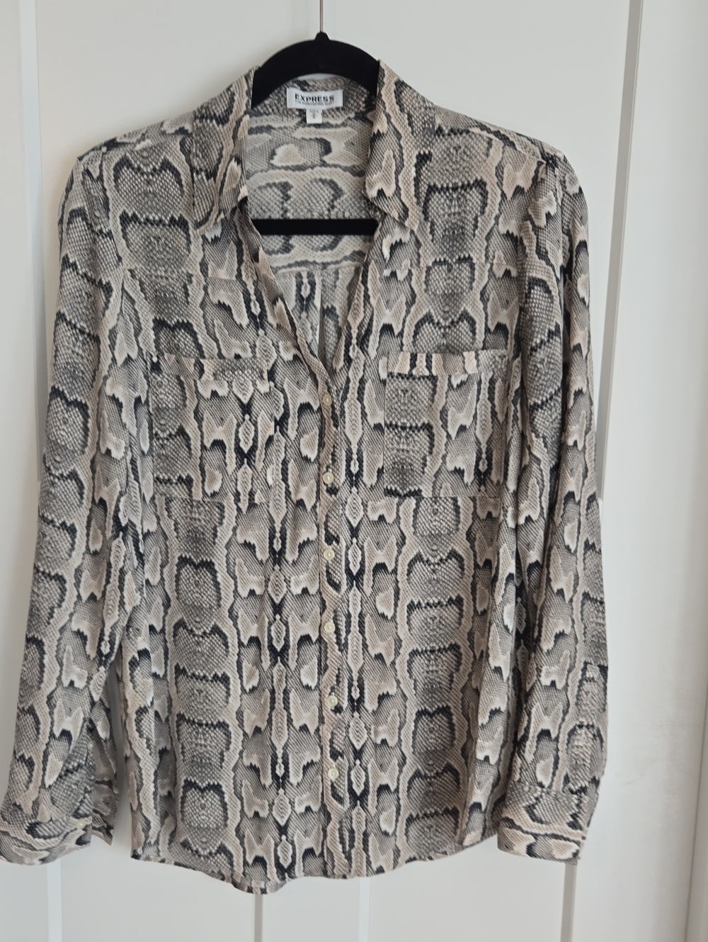 Express Women's Snake-Print Portofino Button-Down Shirt - Beige & Black-Size Med